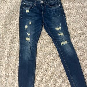 Express Blue Skinny Jeans with Distressed Details